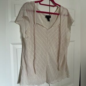 Lane Bryant Beige Sheer Blouse Sequins